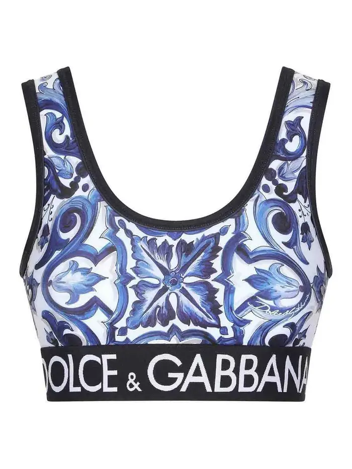 Top in Jersey Stampa Maiolica Azzurro