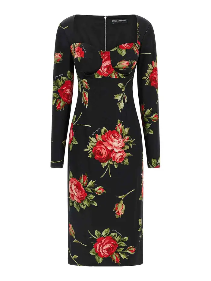 Dolce & Gabbana Vestito con bouquet di rose Nero
