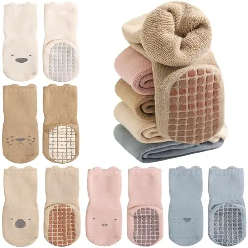 Domee Calzini Antiscivolo Spugna Invernali Termici Cotone Bambino 5 Paia Animali Carini 1