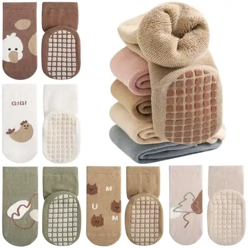 Domee Calzini Antiscivolo Spugna Invernali Termici Cotone Bambino 5 Paia Animali Natura 3