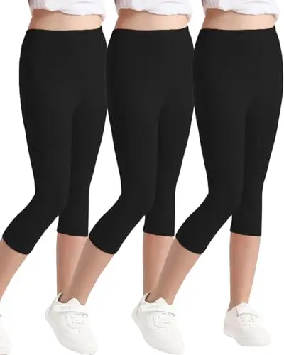 Domee Leggings 3/4 Pinocchietti Pantaloni Corti Cotone Estivi Bambina 3 Pack, Nero