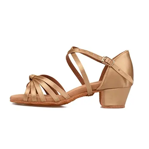 TRIWORIAE Donna Bambina Scarpe da Ballo Latino/Ballo da Sala/Ballo Liscio Danza Moderna Scarpe da Raso Beige Nodo