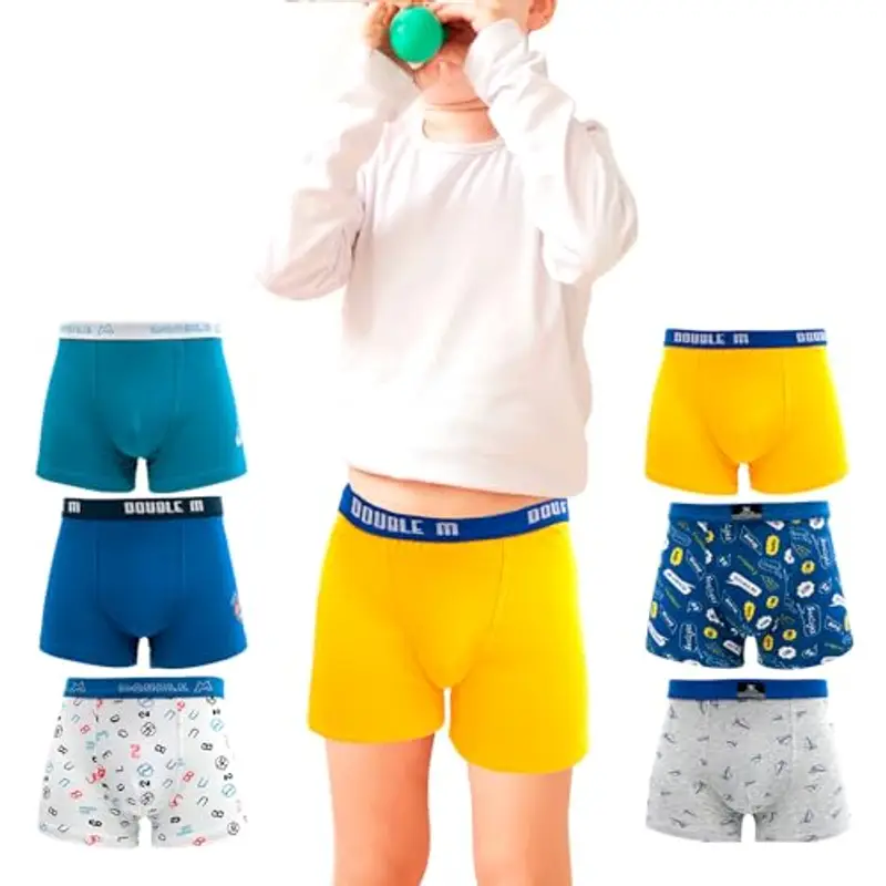 DOUBLE M 6 Confezioni di Mutande in Cotone per Ragazzi, Mutande Intima Morbida, Mutande Assortite per Ragazzi, Mutande Intima per Ragazzi
