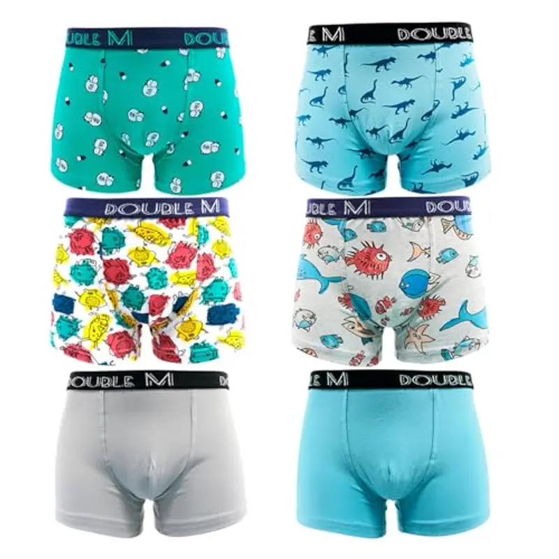 DOUBLE M 6 Confezioni di Mutande in Cotone per Ragazzi, Mutande Intima Morbida, Mutande Assortite per Ragazzi, Mutande Intima per Ragazzi