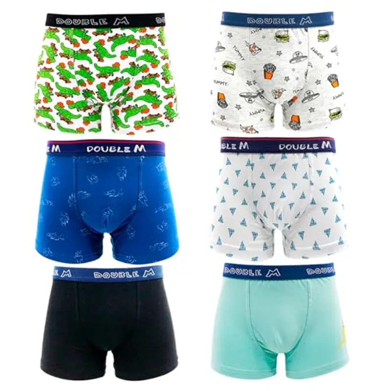 DOUBLE M 6 Confezioni di Mutande in Cotone per Ragazzi, Mutande Intima Morbida, Mutande Assortite per Ragazzi, Mutande Intima per Ragazzi