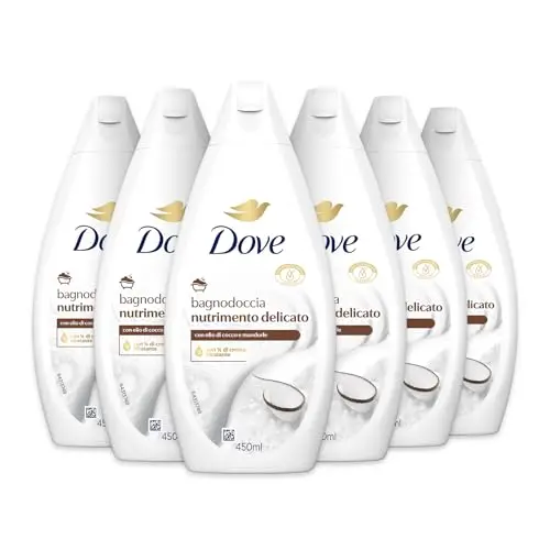 Dove Bagnodoccia Nutrimento Delicato, Idratante Dermo-Naturale, Olio di Cocco, 1/4 Crema Idratante, Dermatologicamente