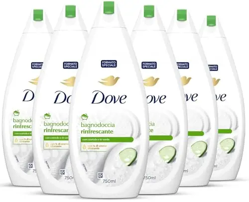 Dove Docciaschiuma Rinfrescante, Idratante Dermo-Naturale, Cetriolo e Tè Verde, 1/4 Crema Idratante, Dermatologicamente