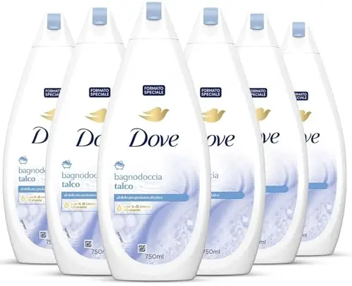 Dove Docciaschiuma Talco, Formula con Idratante Dermo-Naturale, con 1/4 di Crema Idratante, Dermatologicamente Testato