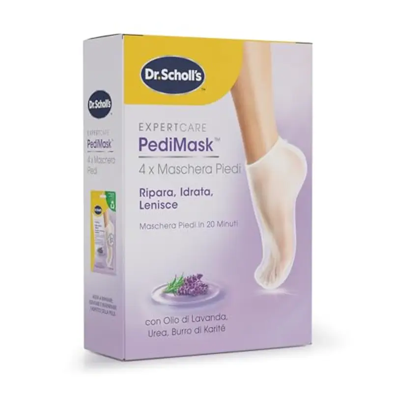 Dr. Scholl's Maschera Piedi con Olio di Lavanda per Talloni Screpolati, Piedi Più Morbidi e Lisci In 20 Minuti, Calzini Idratanti di Facile