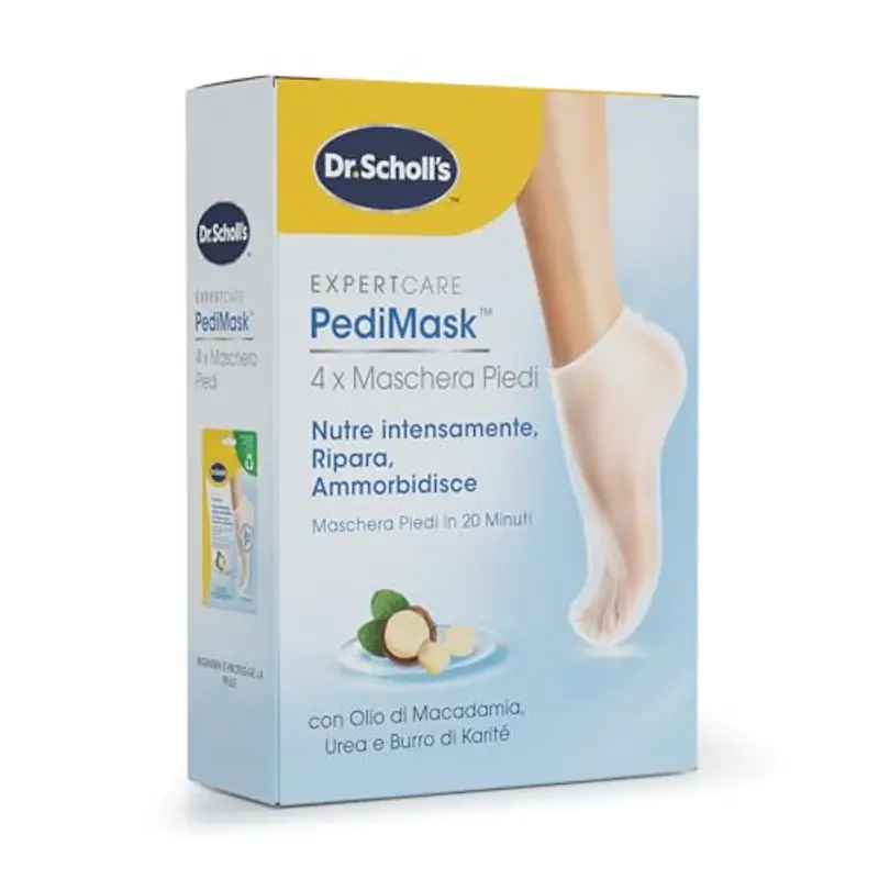 Dr. Scholl's Maschera Piedi con Olio di Macadamia per Talloni Screpolati, Piedi Più Morbidi e Lisci In 20 Minuti, Calzini Idratanti di