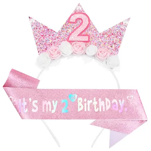 DRESHOW Corona di Fiori di Rosa Corona Bambina Fascia Tiara Corona da Principessa Cerchietto per Feste di Compleanno