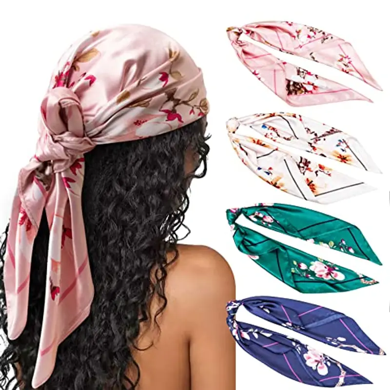 DRESHOW Donna Foulard Quadrato Grande in Raso Sciarpe per Capelli Accessori in Seta Bandane da Spiaggia con Motivi Classici