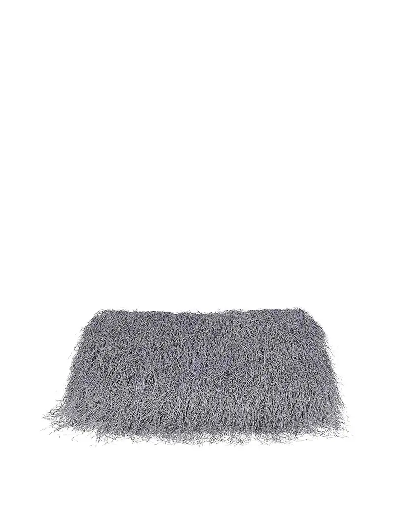 Dries Van Noten Borsa In Pelle A Busta Con Frange Bianche Grigio Scuro