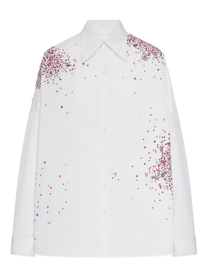 Dries Van Noten Camicia oversize in cotone con applicazioni Bianco