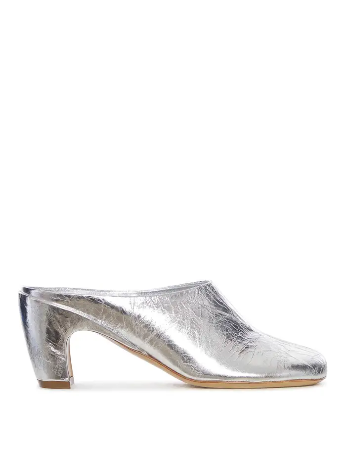 Dries Van Noten Mules In Pelle Laminata Argento