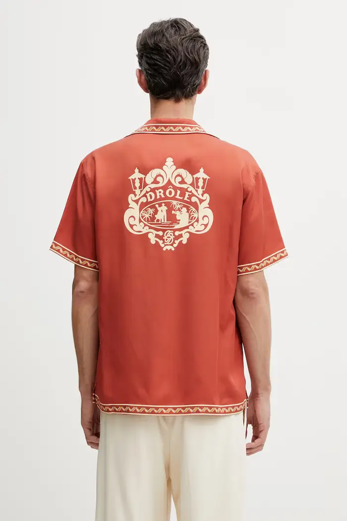 Drôle de Monsieur camicia da uomo in lyocell Chemise Brodée Danseurs Arancione