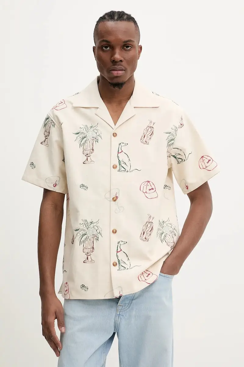 Drôle de Monsieur camicia in cotone La Chemise Brodee Country Club uomo colore beige G-SH214-CO198-EC