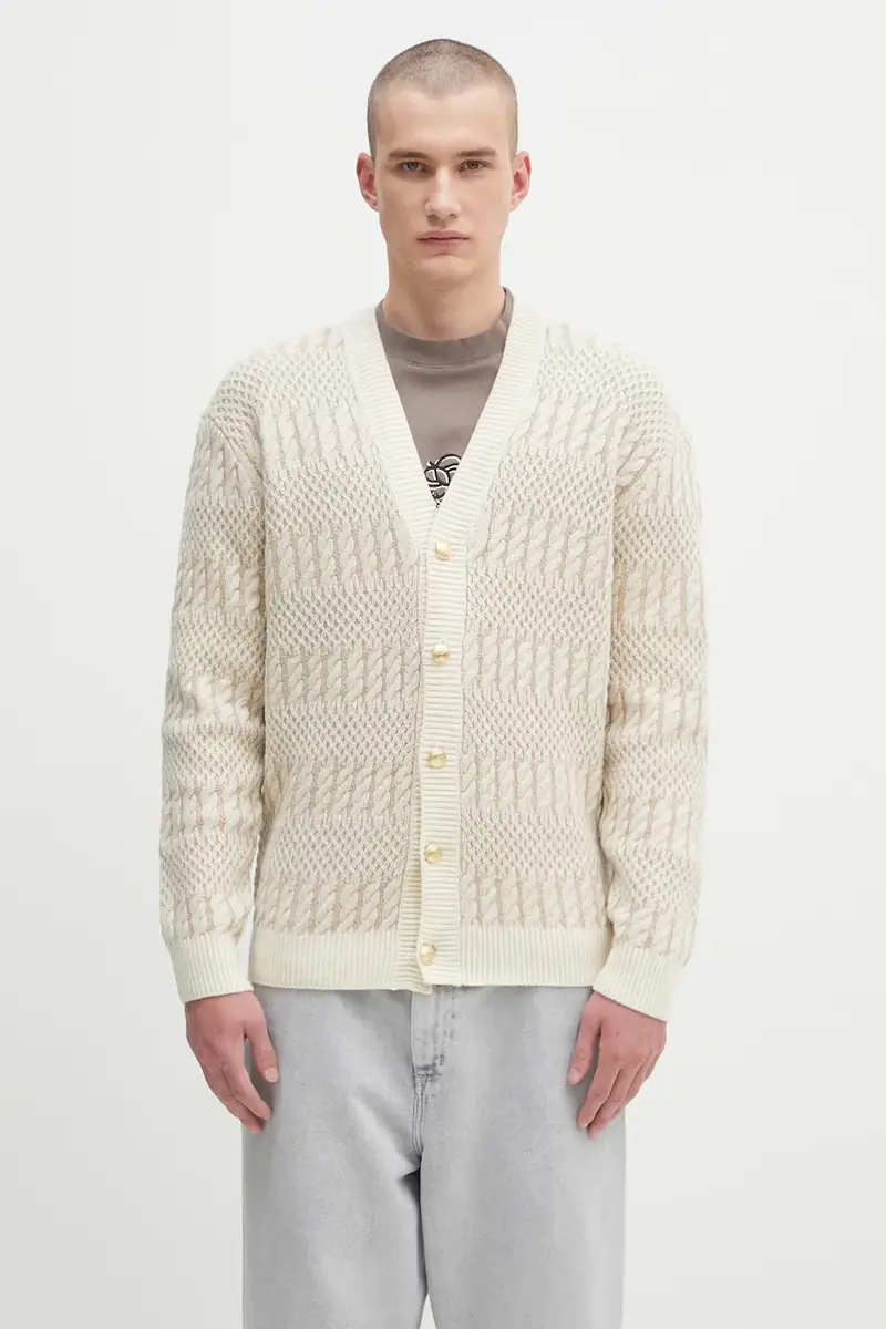 Drôle de Monsieur cardigan in lana Le Cardigan Torsades Bicolore Beige