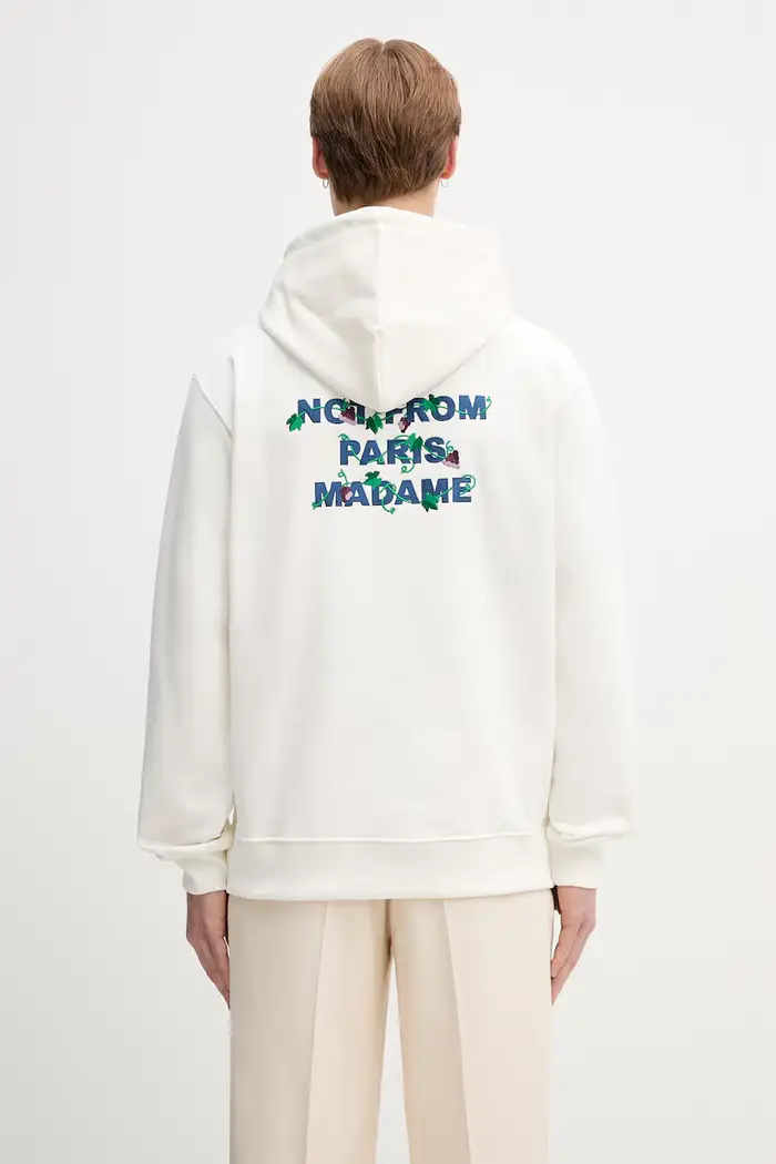 Drôle de Monsieur felpa con cappuccio da uomo in cotone Vine Embroidered Slogan Beige