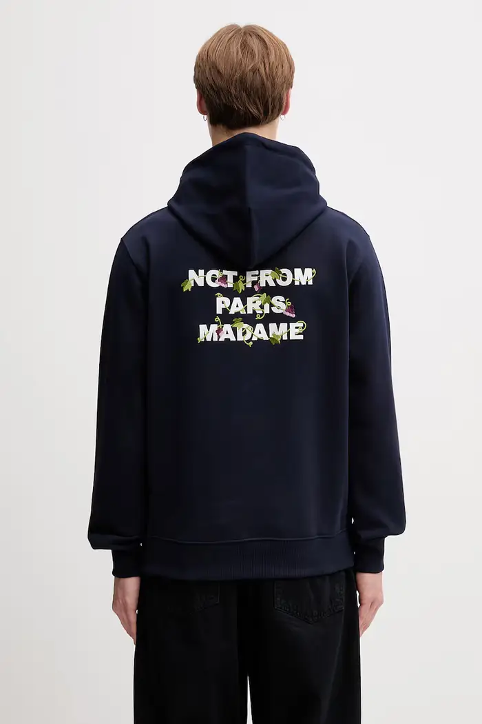 Drôle de Monsieur felpa con cappuccio da uomo in cotone Vine Embroidered Slogan Blu navy