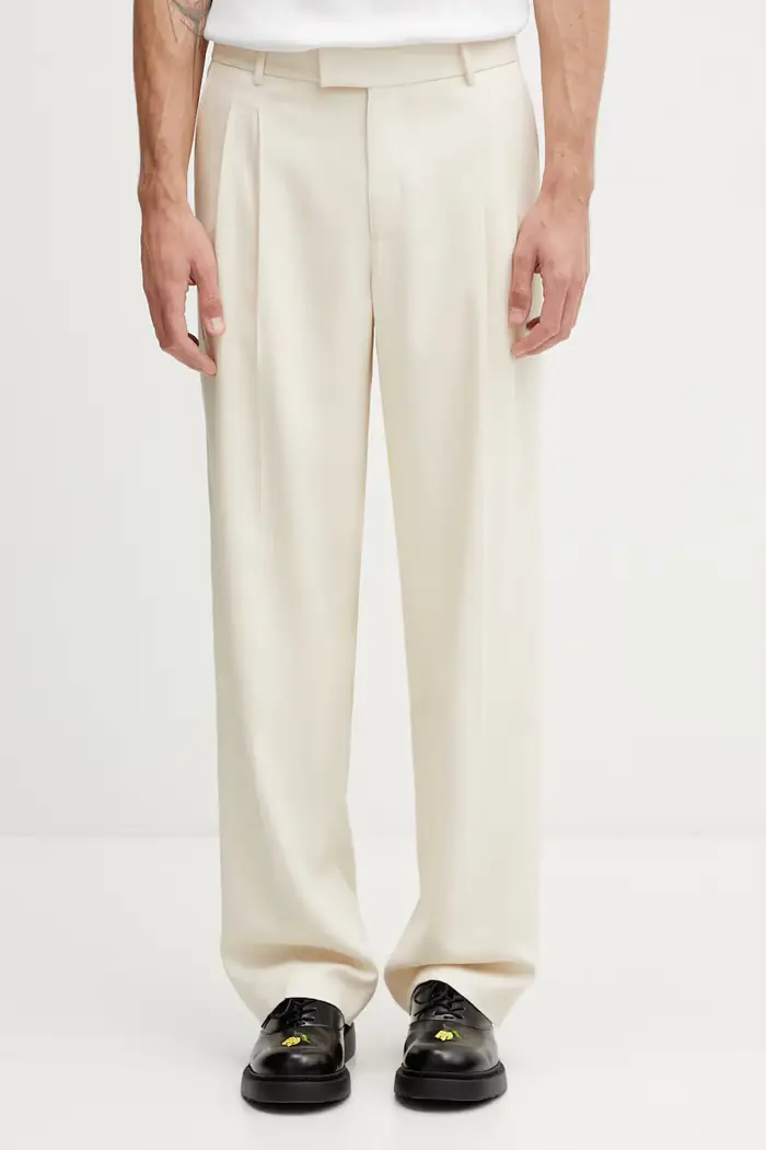 Drôle de Monsieur Pantaloni da abito da uomo con viscosa Golfeur Beige