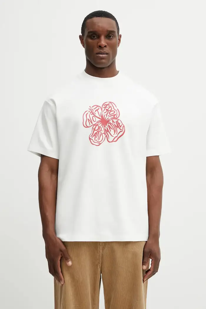 Drôle de Monsieur t-shirt in cotone Slogan Hibiscus Beige