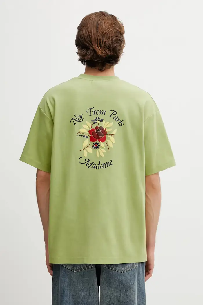 Drôle de Monsieur t-shirt in cotone Slogan Rose Verde