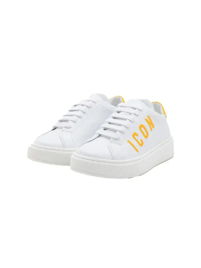 Sneakers bianche logo icon giallo kids Bianco miniatura 4