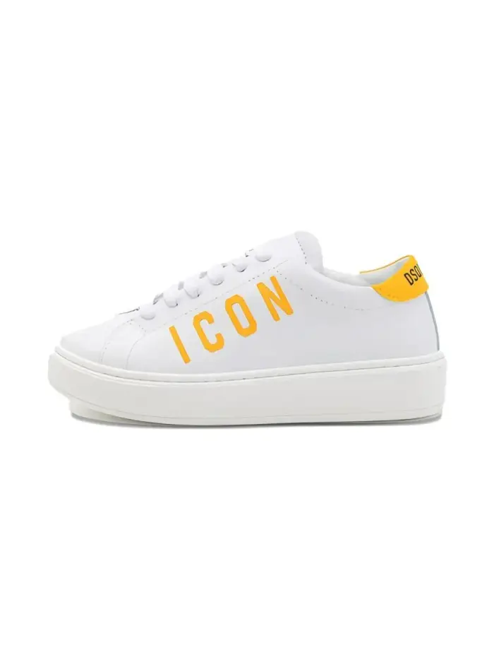 Sneakers bianche logo icon giallo kids Bianco miniatura 5