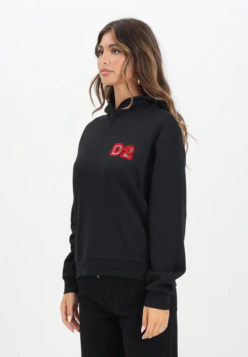 DSQAURED2 Felpa con cappuccio nera per donna, ragazzi e bambini con logo Beads