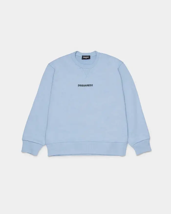 Dsquared2 Felpa azzurra in puro cotone con mini logo nero