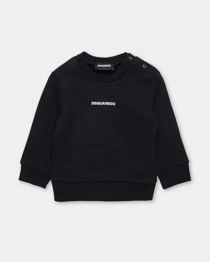 Dsquared2 Felpa nera in puro cotone con mini logo bianco