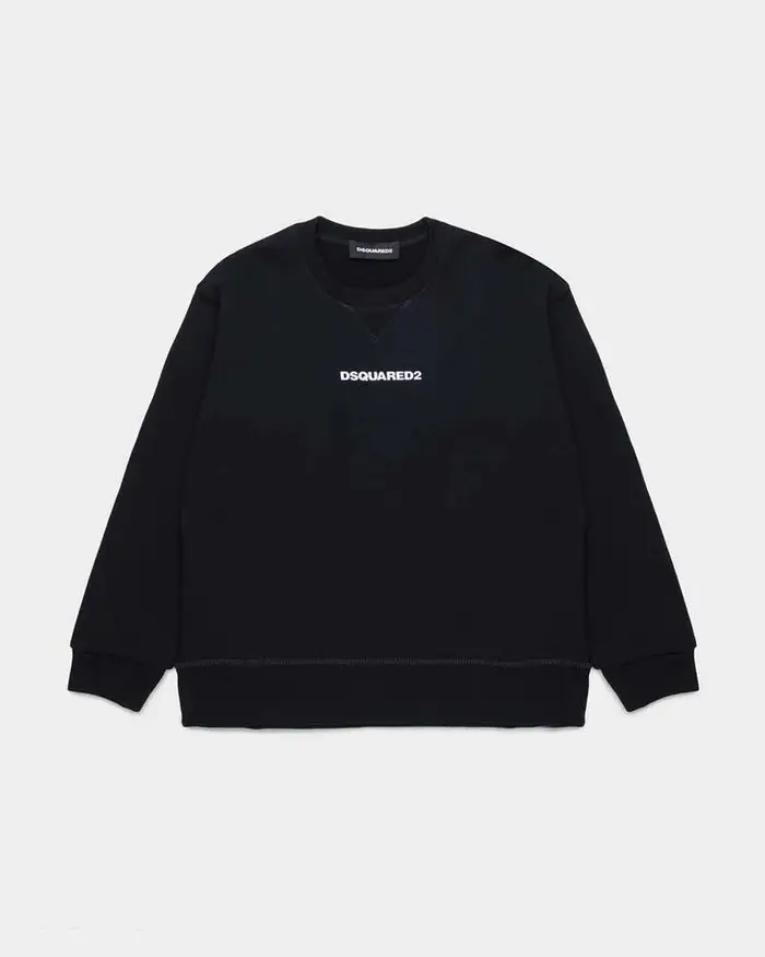 Dsquared2 Felpa nera in puro cotone con mini logo bianco