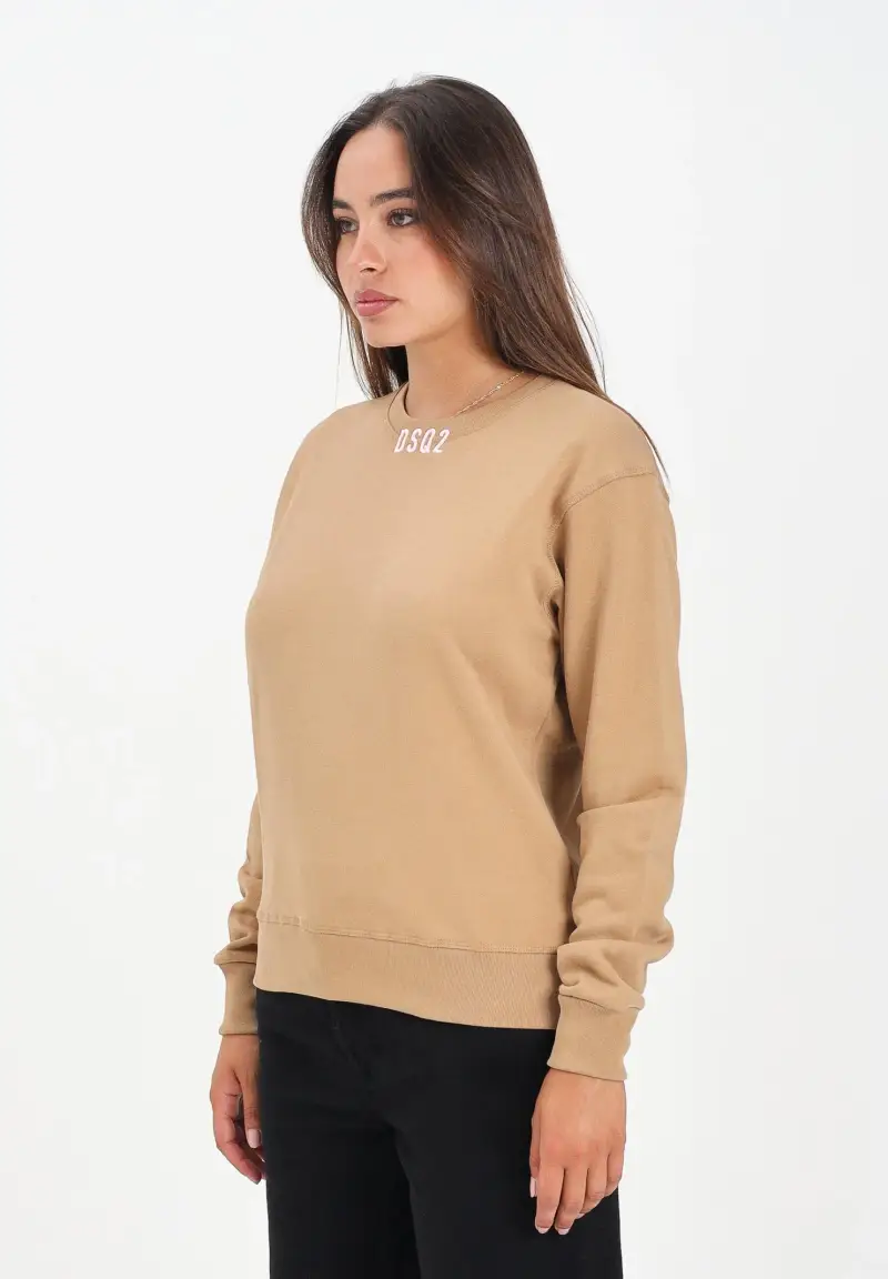 Felpa girocollo beige per donna, ragazze e bambine con logo DSQ2