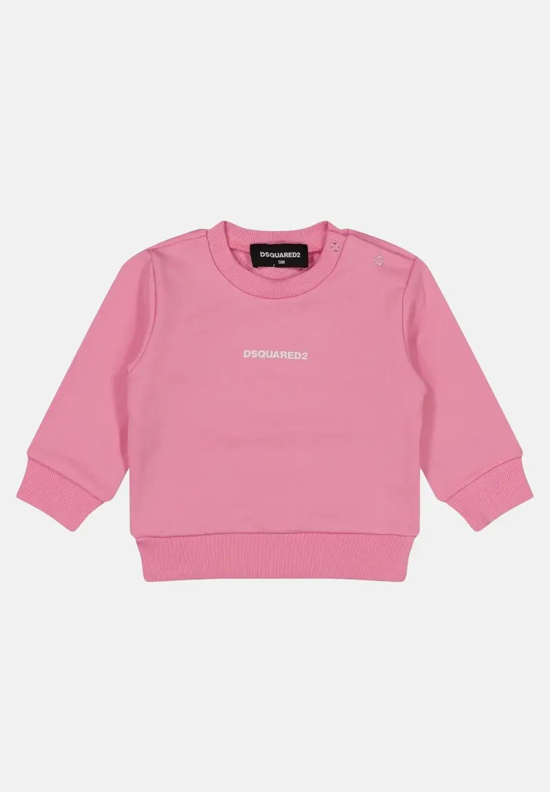 Dsquared2 Felpa girocollo rosa da neonato con stampa logo