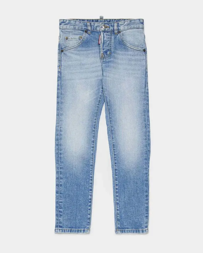 Dsquared2 Jeans regular fit lavaggio chiaro stone washed con tasca in pelle