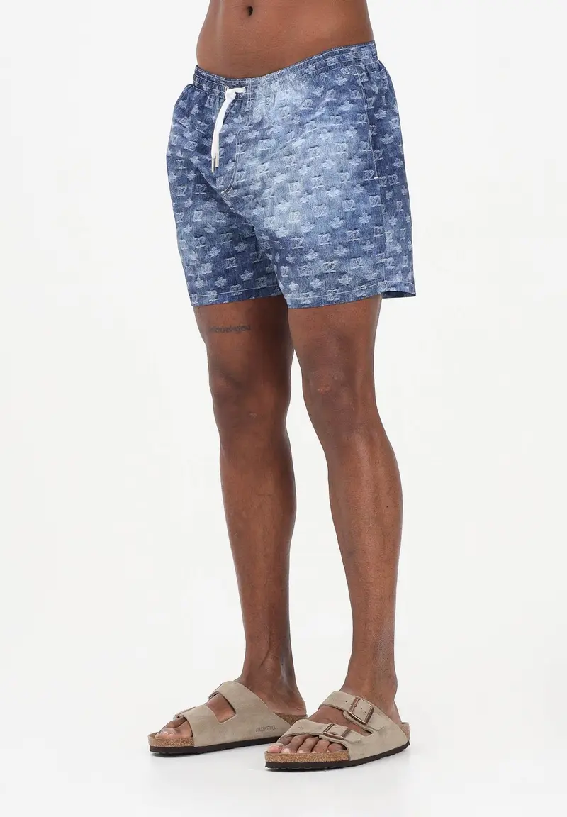 Dsquared2 Shorts mare blu da uomo con stampa monogram effetto denim
