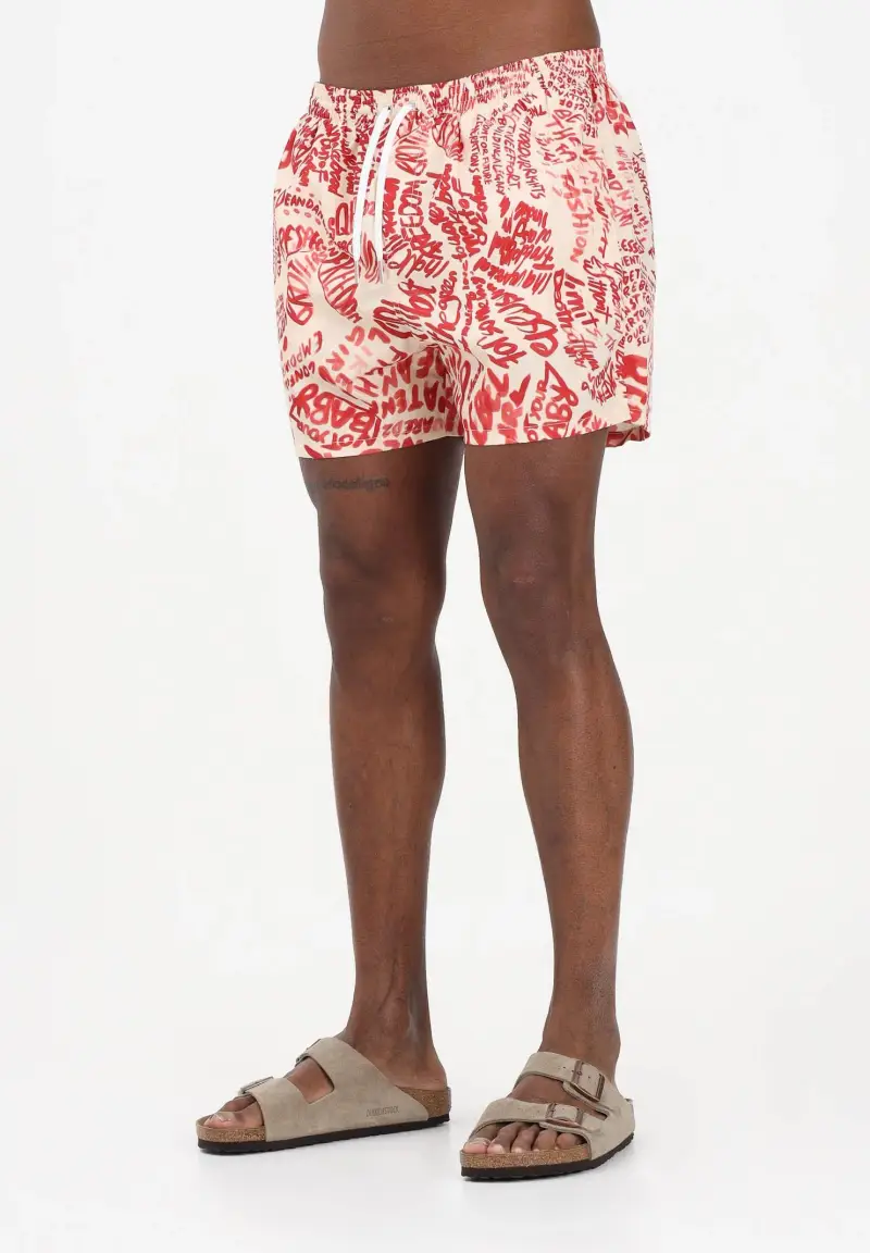 Dsquared2 Shorts mare panna da uomo con stampa grafica all-over