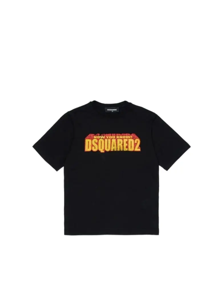 Dsquared2 tshirt nera bambino logo sul davanti