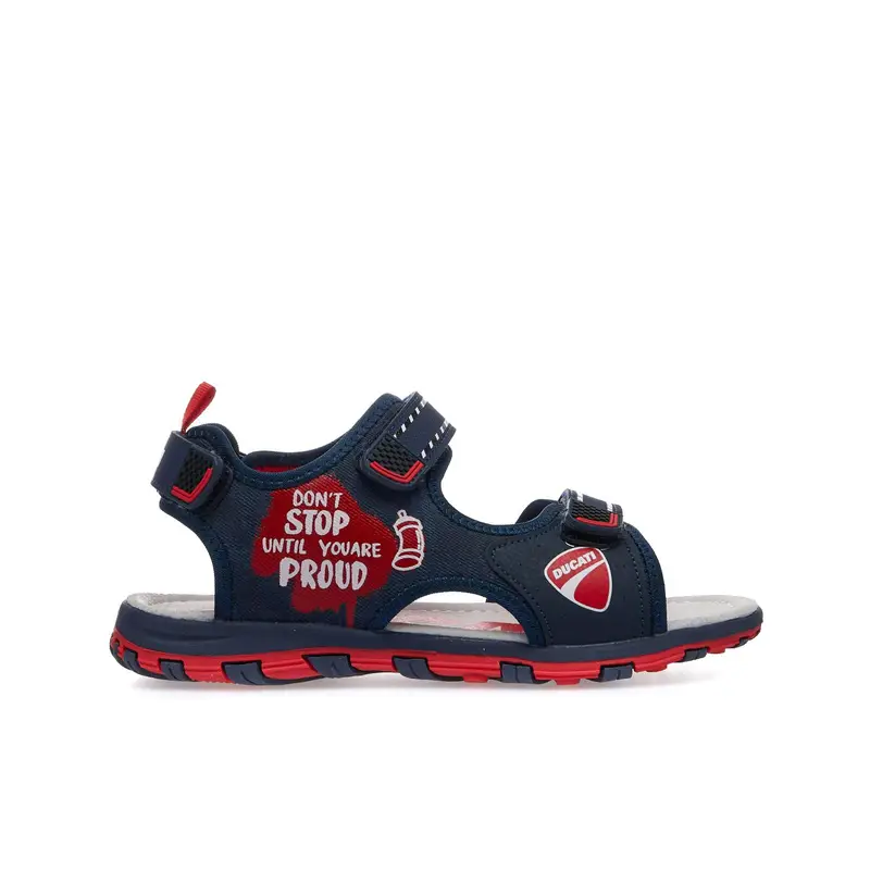 Sandali blu con strappi e logo