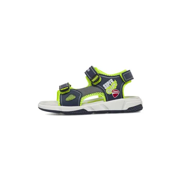 DUCATI Sandali sportivi blu e verde fluo da ragazzo con chiusura a strappo