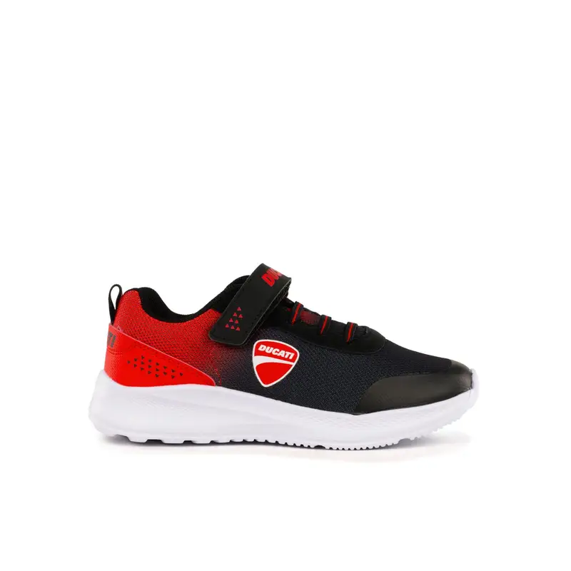 DUCATI Sneakers bambino nere e rosse da ginnastica con logo laterale, velcro e lacci