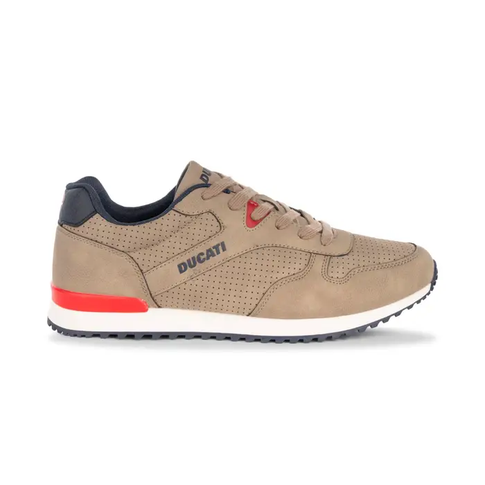 DUCATI Sneakers beige da uomo effetto scamosciato con dettagli rossi