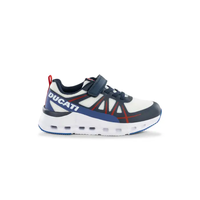 DUCATI Sneakers da ginnastica bianche e blu da bambino con chiusura a strappo