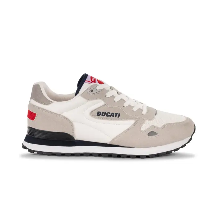 DUCATI Sneakers da uomo bianche e grigie in tessuto effetto scamosciato