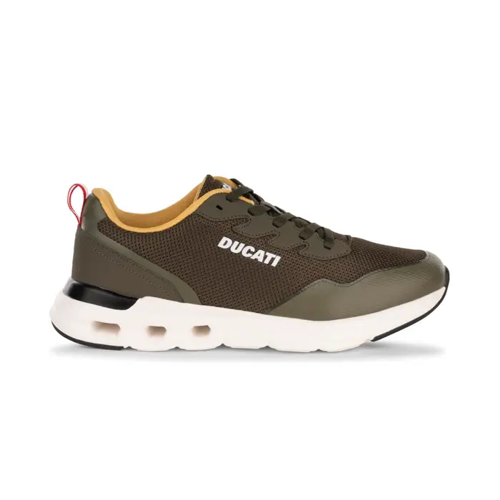 DUCATI Sneakers da uomo verde militare in tessuto mesh con suola bianca