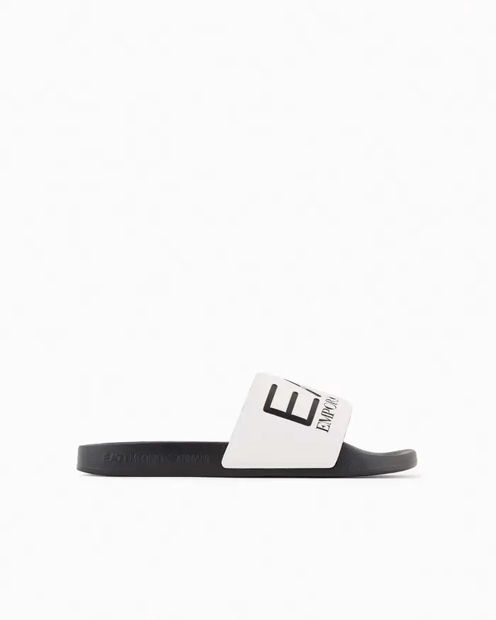 Ciabatta slider nera con maxi scritta EA7 sulla fascia bianca
