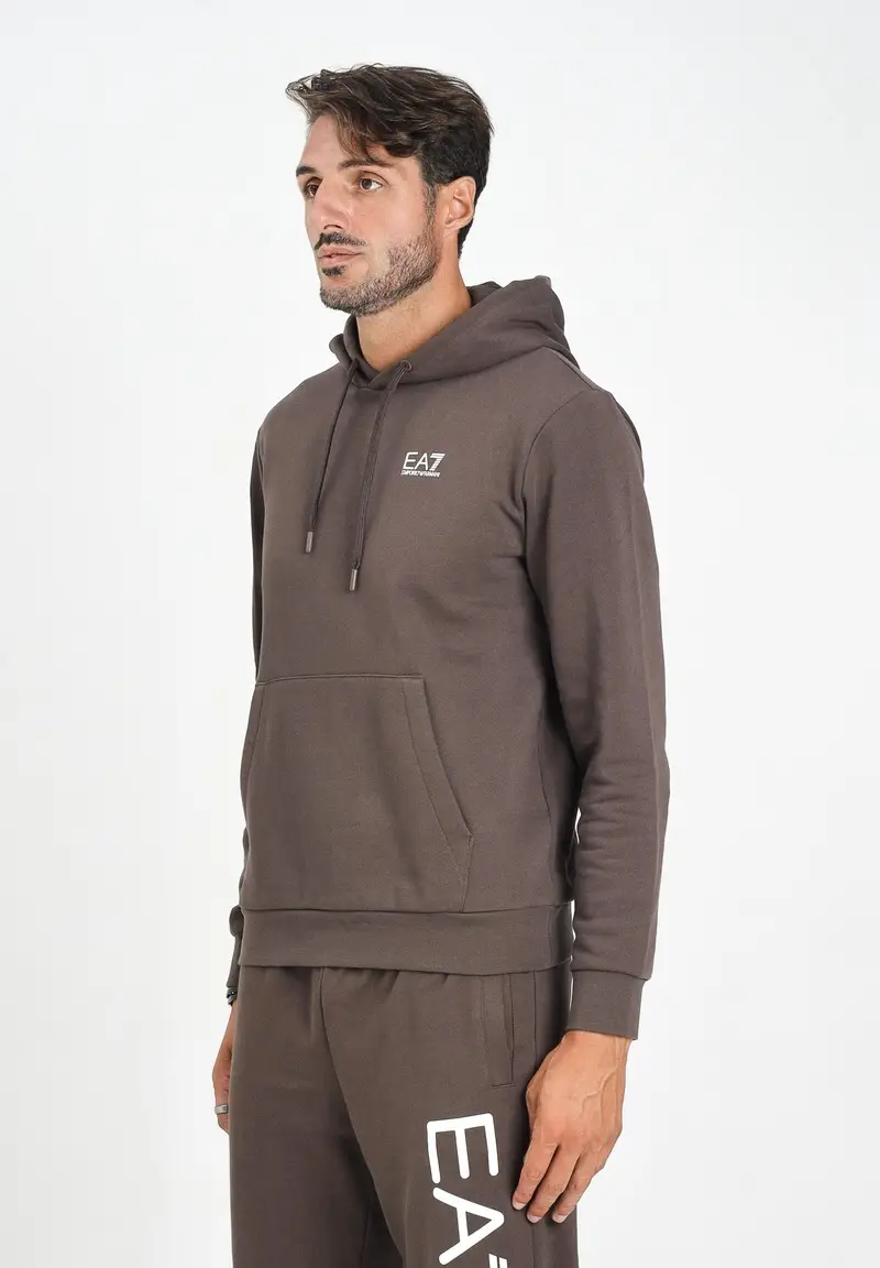 EA7 Felpa con cappuccio marrone da uomo caratterizzata da stampa logo