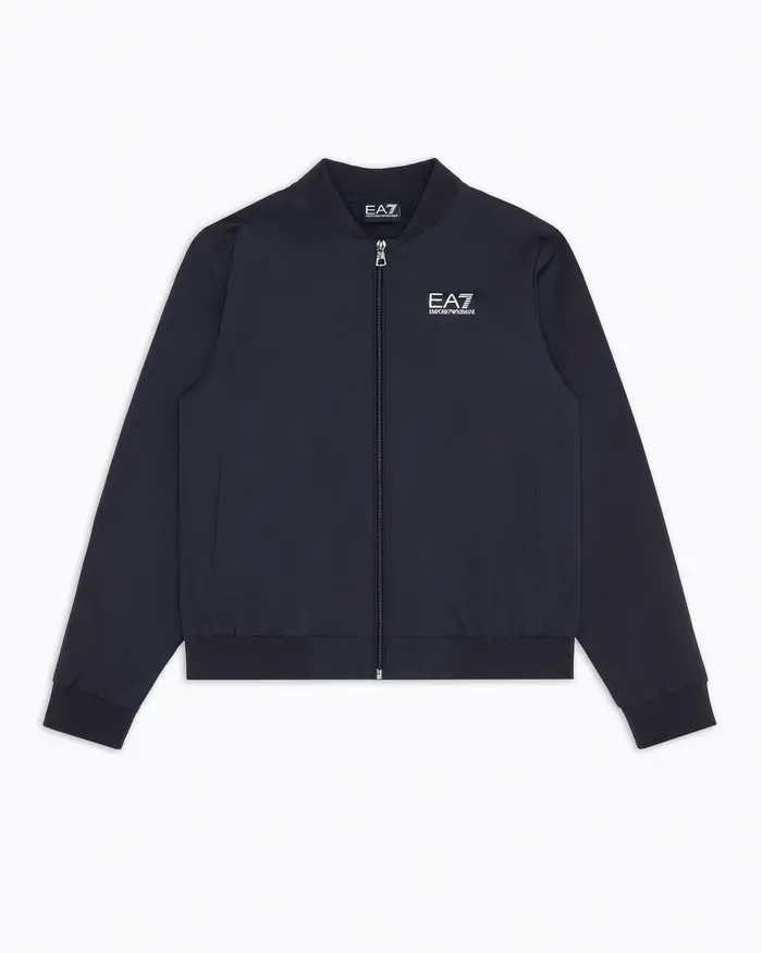 Bomber blu EA7 in nylon effetto satin con polsini in tessuto elasticizzato
