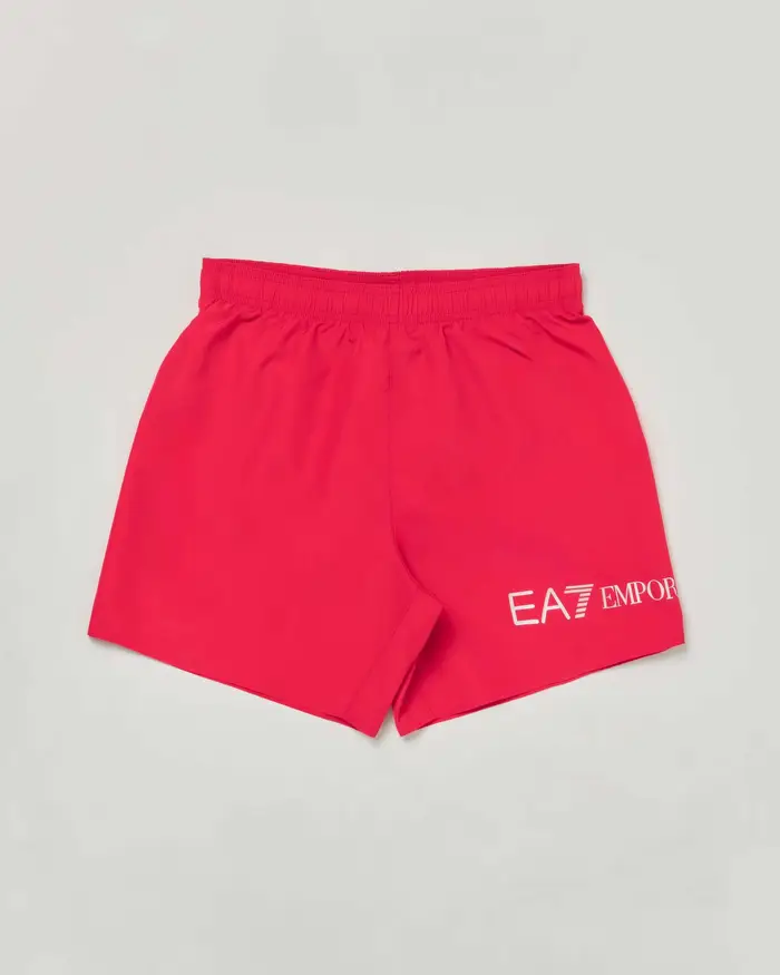Boxer mare EA7 Junior rosso con stampa logo monogramma bianca